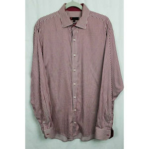 Mens Button Down Shirt Long Sleeves Sz 43/44 XL Red/White Stripe Dressmann.com